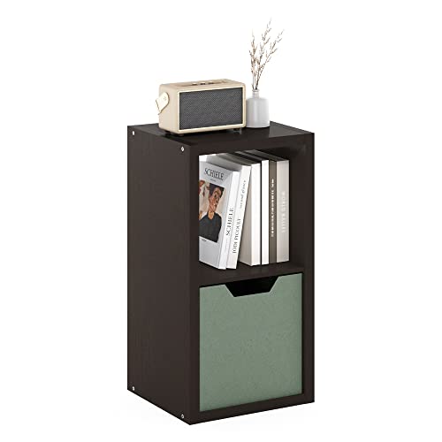 Furinno CUBICLE Book Shelf, 2-Cube Thick Frame Bookshelf, Horizontally & Vertically Reversible Bookcase with Open Back, 14.6 x 15.9 x 30, for Living Room, Bedroom, Home Office, Black Dark Oak