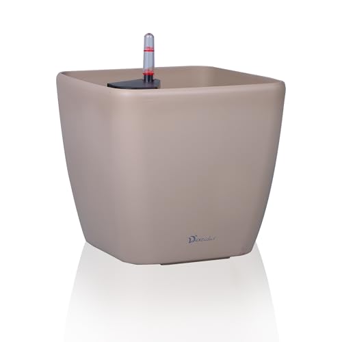 Dexceder 11x10 Self Watering Planter Indoor Outdoor, Inner Mat Design, Thickened Table Flower Plant Pot with Water Level Indicator (Taupe Matte)