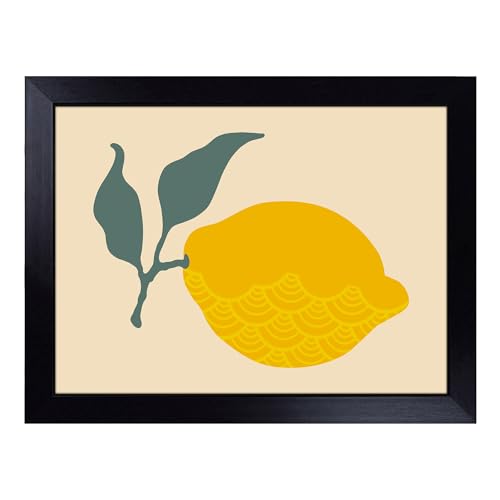 Lap Tray with Bean Bag Cushion, Lemon Fruit Art - Handmade in the UK, Raised Wooden Edge, Padded Cushion, Heat-Resistant Wipe-Clean Surface, for Meals, Laptops and Crafts