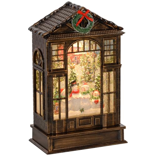 HOMCOM Christmas Snow Globe Lantern with Lights, Bronze Tone - Musical, Swirling Glitter, Battery Operated, Christmas Decoration, Holiday Party Gift