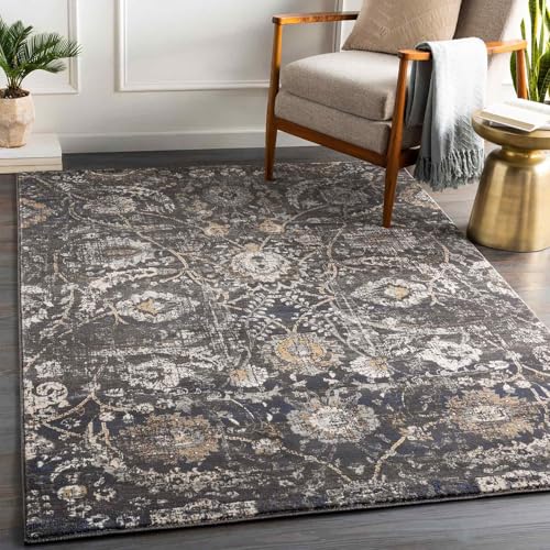Livabliss Timia Vintage - Area s Living Room 130x170 cm, Dining Floor, Kitchen, Traditional Multicoloured Boho Style, Easy Care Pile, Bohemian Large, Black, Charcoal, Mustard, Beige