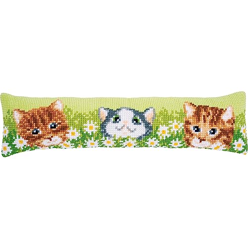 Vervaco Cross Stitch Embroidery Kits Decorative Draught Excluder Pre-Printed Cushion Cats DIY Set Creative Set for Adults Approx. 80 x 20 cm Craft Set Craftsman Home Decoration