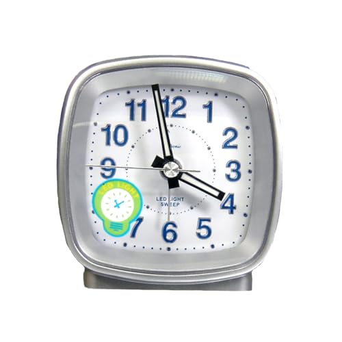 Cetronic Silver Clock with Progressive Alarm (Crescendo), Blue Backlight, Snooze Function, Petit