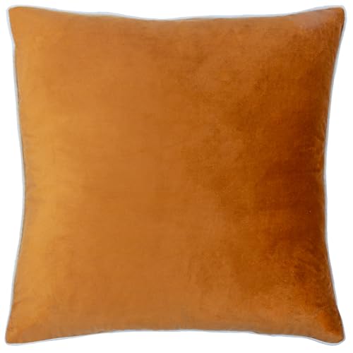 furn. Meridian Feather Filled Cushion – Luxury Contrast Piped Velvet Decorative Pillow (Ginger/Ecru - 45x45cm)