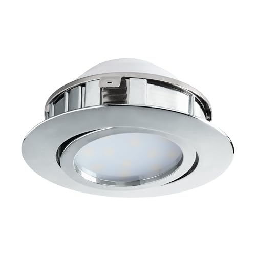 EGLO Pineda LED Recessed Spotlight, Plastic LED Spotlight, Chrome Recessed Spotlight, Flat and Swivelling, Diameter 8.4 cm