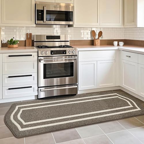 "COSY HOMEER Long Kitchen Floor Mats and Rugs Non Slip Washable,24""x79"" - Absorbent Kitchen Runner Rug,Stain Resistant Non Skid Standing Mat for Kitchen,Sink,Laundry,Polypropylene,Brown"
