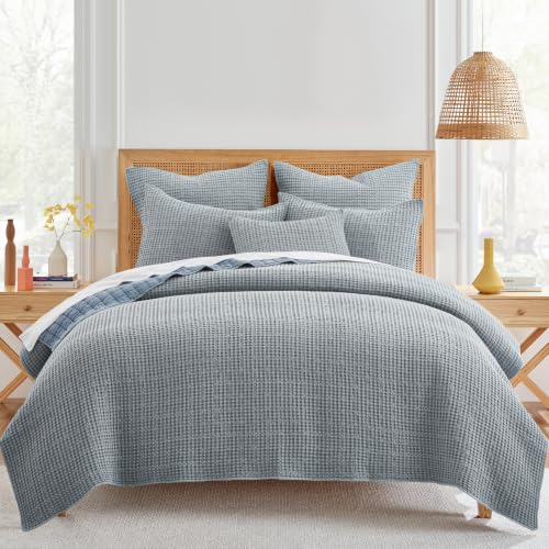 Levtex Home Mills Waffle Twin XL/Twin Quilt Set (68x86in) with 1 Pillow Sham (26x20in) - Chambray - Cotton Waffle Twin Size Quilt Bedding Set - Lightweight, Soft, Pre-Washed