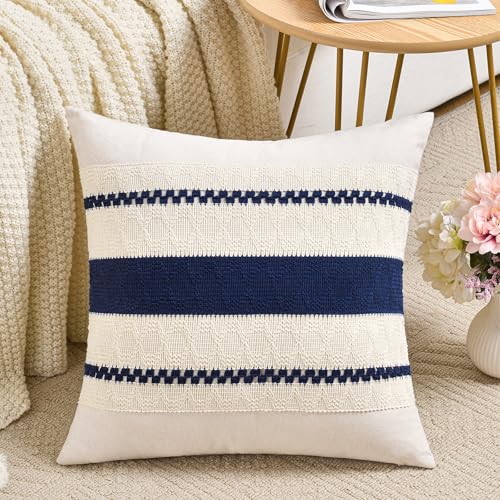 Fancy Homi Set of 1 Navy Blue Euro Decorative Throw Pillow Covers 26x26 Inch for Couch Bed Sofa Living Room, Aesthetic Modern Organic Farmhouse Home Decor, Soft Cotton Woven Textured Cushion Case