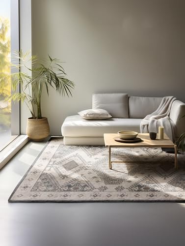 Elle Decoration Hanse Home Design Oriental Rug - Oriental Living Room Rug - Classic Oriental Densely Woven with Border Soft Short Pile for Bedroom Dining Room Living Room - Cream Grey, 160 x 235 cm