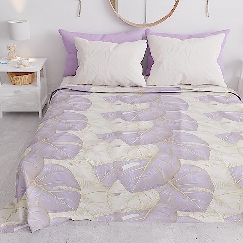 PETTI Artigiani Italiani - Single Bedspread Spring Summer Lightweight Single Blanket, Bed Sheet Bedspread, Tropical Lilac 100% Made in Italy