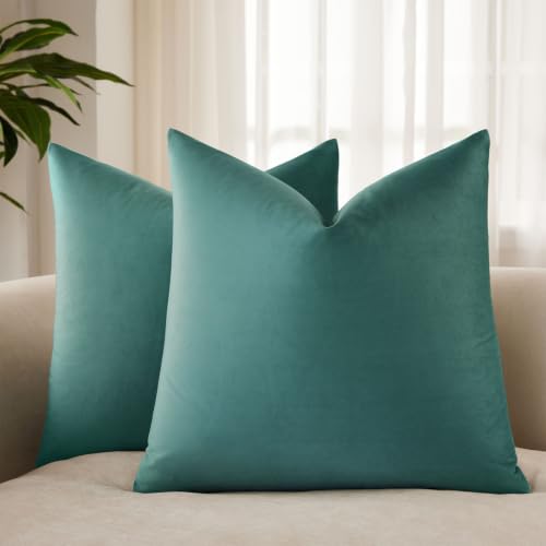18x18 Throw Pillow Covers Decorative Velvet Cushion Covers Set of 2,Emerald - for Couch Bed Sofa Chair Living Room Bedroom,Luxury Modern Home Decor,Invisible Zipper,Cozy Soft Square Cushion Covers