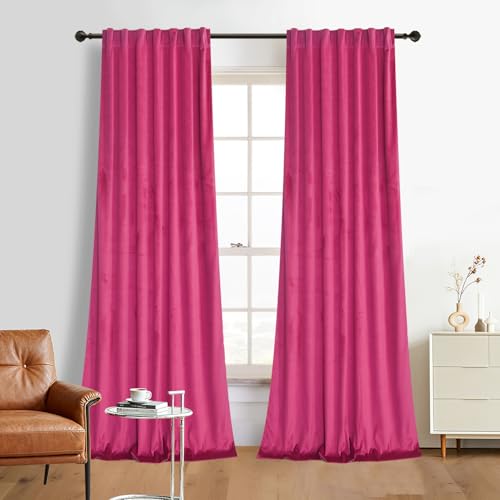 Roslynwood Luxury Soft Berry Velvet Curtains 90 inches Long Back Tab Thermal Insulated Blackout Window Drapes for Living Room/Bedroom/Dining Room, W52 x L90, 2 Panels