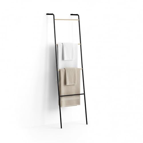 Relaxdays Iron Towel Ladder, 4 Rungs for Towels & Clothes, 158x40x28 cm, Black