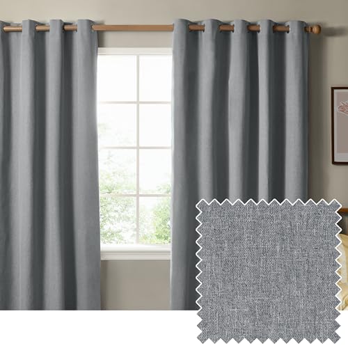 furn. The Ultimate Blackout Textured Eyelet Curtain Pair – Double Sided Woven Light Blocking Lined Curtains (Denim – Width 117 x Drop 183cm)