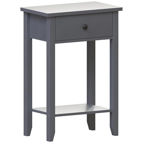 Vida Designs Windsor 1 Drawer Console Table - Grey - Living Room Furniture - 74H x 50W x 30D cm - with Undershelf - Large Capacity Storage