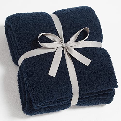 CYMULA Super Soft Knit Throw Blanket Twin Size Navy-Lightweight Plush Fuzzy Fluffy Warm Cozy Blankets and Throws for Sofa Bed All Season Use, 60x80 inches