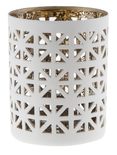 Tealight holder in perforated porcelain, ?? 6 cm h 8 cm - White exterior, gold interior