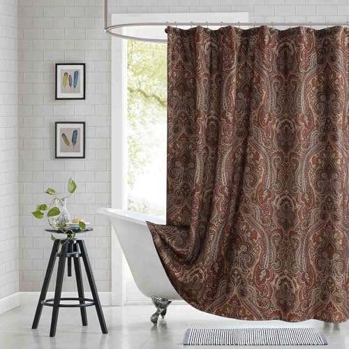 "BESTRIPES Fabric Shower Curtain 78 Inches Long, Reddish Brown Damask Paisley Print Shower Curtains for Bathroom, 72"" W x 78"" H"