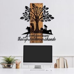 Elegant Decorative Wooden Wall Accessory, 54 x 57 cm, 100% Real Wood (3 cm) & Metal (1.5 mm), Unique Walnut & Black Finish, Perfect for Home Decor