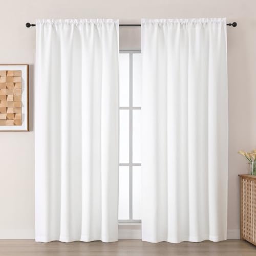 Chyhomenyc White Curtains 90 Inches Long 2 Panels, Light Filtering Faux Linen Textured Window Curtains for Living Room, Elegant Soft Airy Rod Pocket Farmhouse Bedroom Curtain, 50Wx90L, 2PCS