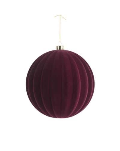 Burgundy Ribbed Velvet Christmas Bauble 20 cm, Extra Large Tree Ornament