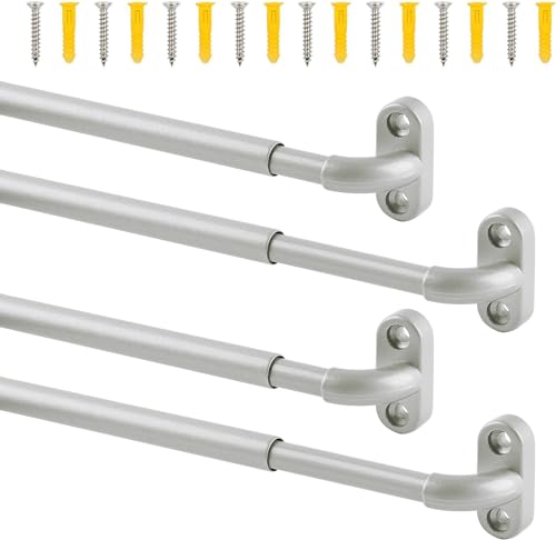 "TYRON French Door Curtain Rod Adjustable 18-30 Inch, 4 Pack, Nickel - 3/8"" Diameter, Wrap Around Cafe Curtain Rod, Screws Mounted, Sash Rod for Door Window"
