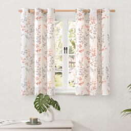BGment Short Linen Curtains for Small Window 45 Inch Length 2 Panels, Boho Light Filtering Privacy Curtains for Farmhouse Bedroom Basement Bathroom, Cottage Leaf Design, Each 42 Inch Wide, Terracotta
