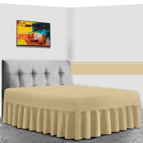 Percale Extra Deep Fitted Valance Sheet, Non Iron Frilled Sheets, Easy Care Plain Dyed Bedding 180 TC, King, Natural