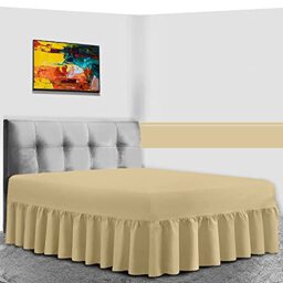 Percale Extra Deep Fitted Valance Sheet, Non Iron Frilled Sheets, Easy Care Plain Dyed Bedding 180 TC, King, Natural