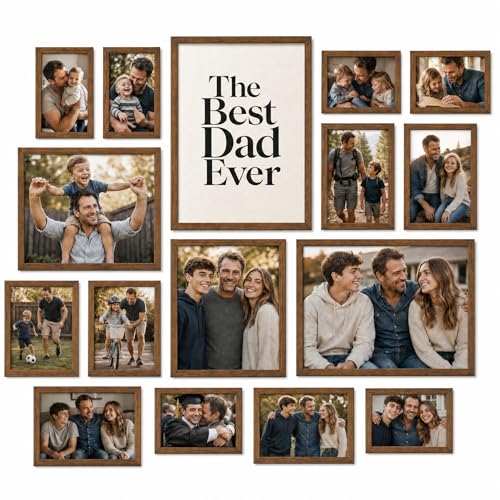 Giftgarden 16 Pack Brown Picture Frames for Multi Sizes Photos, Assorted Set Including Two 11x14, Two 8x10, Six 5x7, Six 4x6, Gallery Collage Frame for Wall or Tabletop Display