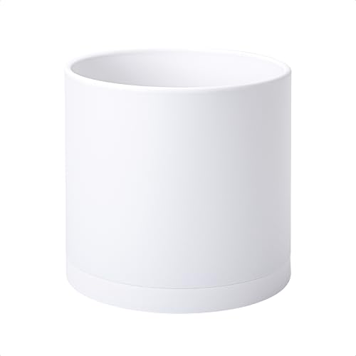 D'vine Dev 10 Inch White Plastic Planter Pots for Plant Pot with Drainage Hole and Seamless Saucers, 74-O-M-1