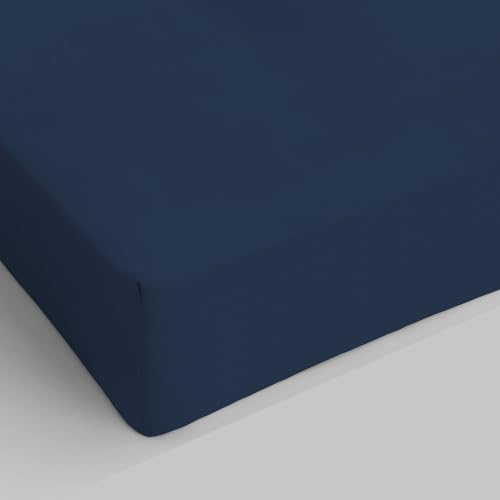 Sogni e Capricci Max Color Fitted Sheet with 25cm Corner, 100% Cotton, Dark Blue, small double