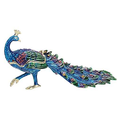 Azurt LCX Hand Painted Enamel Peacock Trinket Box for Home Decor, Hinged Enamel Jewelry Organizer Storage, Unique Keepsake Collectible Figurine Personalized Elegant Ornament Gifts (Purple Peacock)