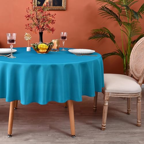 MEANMOY Teal Round Tablecloth 90 Inch Water Resistant Table Cloth - 210 GSM Turquoise Washable Stain Resistant Circle Table Cloth Wrinkle Free Wipe Clean Polyester for Wedding, Party, Banquet