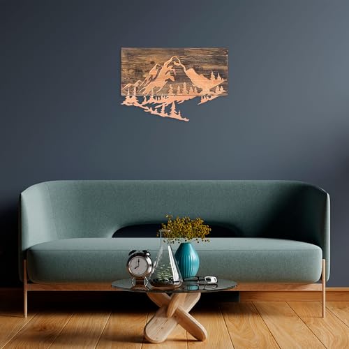 Elegant Decorative Wooden Wall Accessory, 38 x 58 cm, 50% Real Wood (3 cm) & Metal (1.5 mm), Unique Walnut & Copper Finish, Perfect for Home Décor