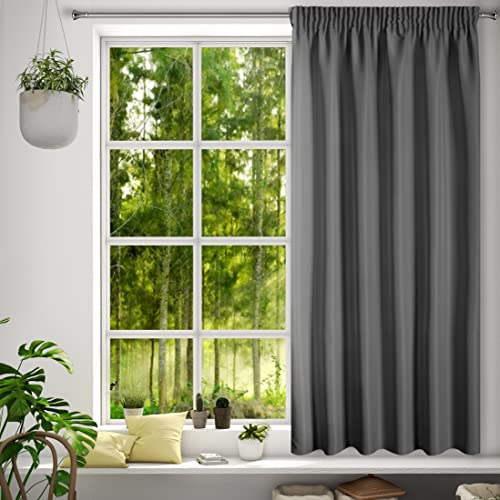 Eurofirany RITA Smooth Plain Modern Curtain with Rufflette Tape For Rail - 1 Unit, Bedroom, Living Room, Lounge, Kitchen, 140g m/2, W55 x L69, Graphite Grey