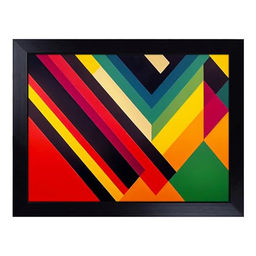 Lap Tray with Bean Bag Cushion, Retro Abstract Art - Handmade in the UK, Raised Wooden Edge, Padded Cushion, Heat-Resistant Wipe-Clean Surface, for Meals, Laptops and Crafts