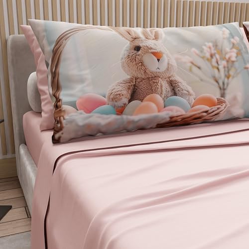 PETTI Artigiani Italiani - Easter Cotton Sheets with Pillowcases in Digital Print, Single Bed Sheet, Easter Bed Set, 14 Powder, Made in Italy