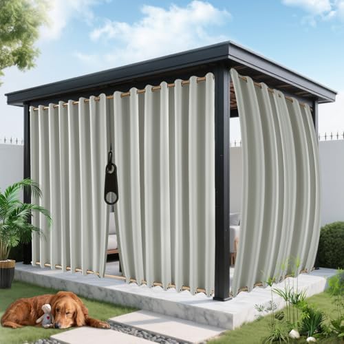 ROFASVCO Outdoor Curtains for Patio Waterproof, Zipper Design 2 Panels Privacy Weatherproof Blackout Curtain Top & Bottom Grommet Outside Drapes for Porch Gazebo Pergola (110 x 120 inch, Light Grey)