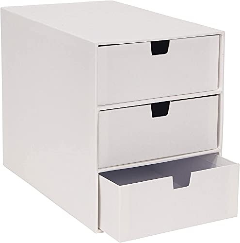 Bigso Box of Sweden 3-Tier Desktop Drawers - Desk Tidy Organiser for Stationery Storage - Paper Mini Filing Cabinet - White
