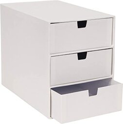 Bigso Box of Sweden 3-Tier Desktop Drawers - Desk Tidy Organiser for Stationery Storage - Paper Mini Filing Cabinet - White
