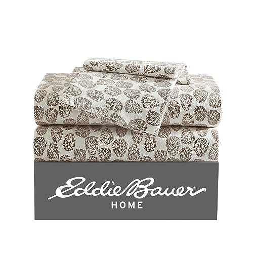 Eddie Bauer - Full Sheets, Cotton Flannel Bedding Set, Brushed for Extra Softness, Cozy Home Decor (Little Creek Pine Cone Beige, Full)