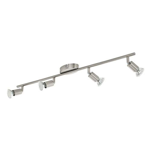 Eglo LED Ceiling Light Buzz-LED, 4-Flame Ceiling lamp, Metal Nickel matt Ceiling Spotlight, Living Room lamp, Kitchen lamp, Spots Including GU10 Bulbs, Warm White, L 68.5 cm
