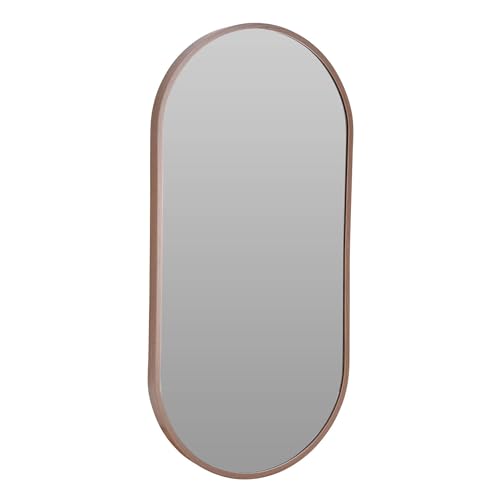 Well Home Oval Mirror 30 x 60 cm Dark Wood Frame, with Back Hook for Wall, Ideal for Bedroom or Hallway