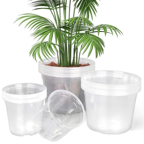 TAQIXI 6/8/10 Inch Large Clear Nursery Pots with Drainage Hole, 24 Packs Plastic Plant Pots for Seedlings Orchids Vegetablesb Succulent, Indoor Outdoor Gardening (6/8/10inch-24pcs)