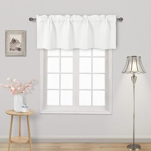 DWCN Valances for Windows Rod Pocket Window Valance Curtains for Kitchen Living Room/Basement 42 x 12 inch Long,1 Panel, White