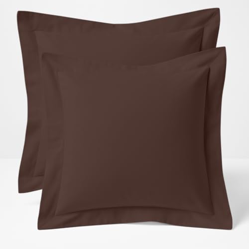 Cotton Metrics Linen 2 Pack Euro Pillow Shams 22x22 ??? 600 Thread Count 100% Organic Cotton Brown Square Pillow Covers with 2 Inch Flange, Soft & Smooth Premium Hotel-Quality Pillowcases Set of 2