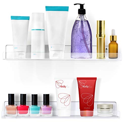 "Estilo Set of 2 Acrylic Clear Wall Mounted Display Floating Shelves For Cosmetics, Photos, Books.- 15"" inches"