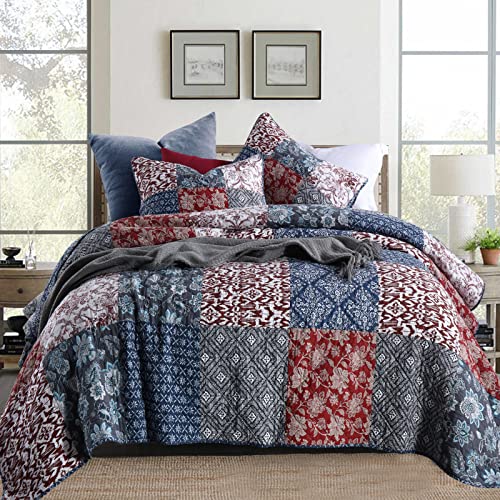 Yvooxny Quilts Queen Size 3-Piece Quilt Set Real Patchwork Bedspread Coverlet Set Quilted Bedding Set with Pillowcases for All Seasons, Farmhouse Bohemian Style