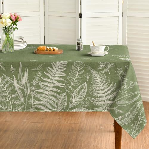 Horaldaily Spring Tablecloth 60??84 Inch Rectangular, Green Plants Wild Fern Washable Table Cover for Party Picnic Dinner Decor